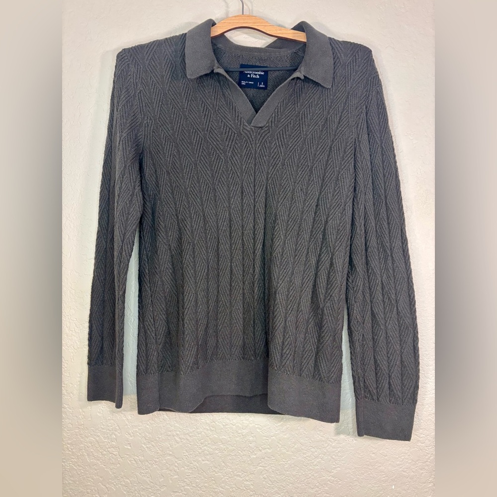 Abercrombie & Fitch Men's Long-Sleeve Johnny Collar
Sweater Polo Knit Size S